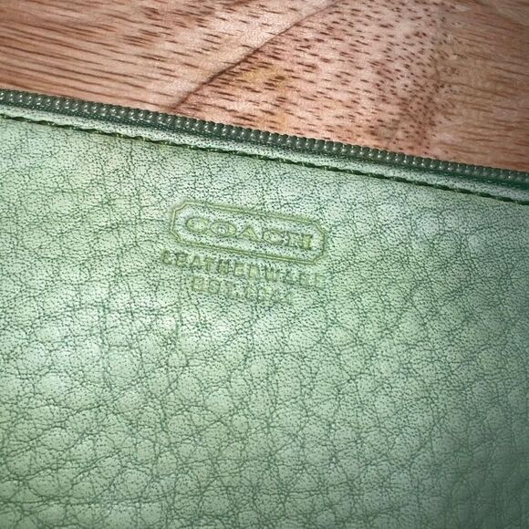 Coach, Green, Brown & Cream Upcycled Leather Wristlet Handpainted & Dyed - Picture 9 of 14